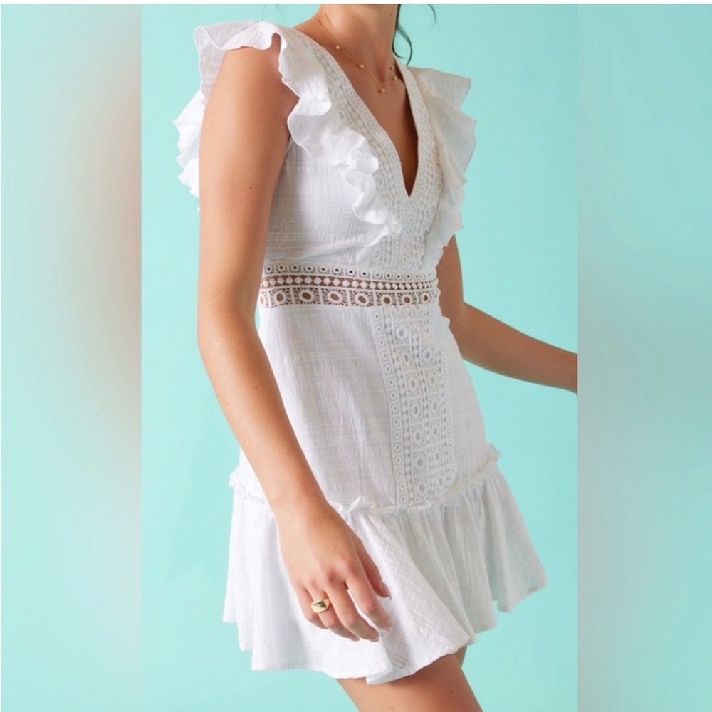 Audrey Parks X Francesca’s Amliah Mini Dress White Eyelet Crochet Dress Size S